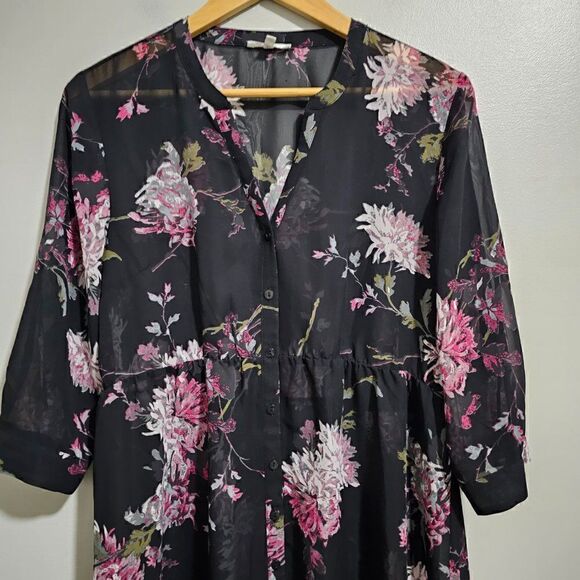EUC MAURICES SHEER FLORAL BUTTON DOWN HIGH LOW DRESS LONGSLEEVES SZ M - Picture 9 of 16